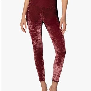 Burgundy Crushed Velvet High Waisted Midi Legging